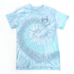 blue tie dye tee with navy W hands embroidered on left chest, Walk-On's logo printed on the back neckline